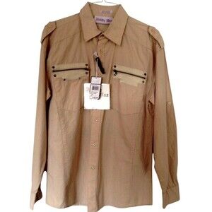 Franky Max Shirt Men's Large Embroidered Beige Cotton Y2K Grunge NWT